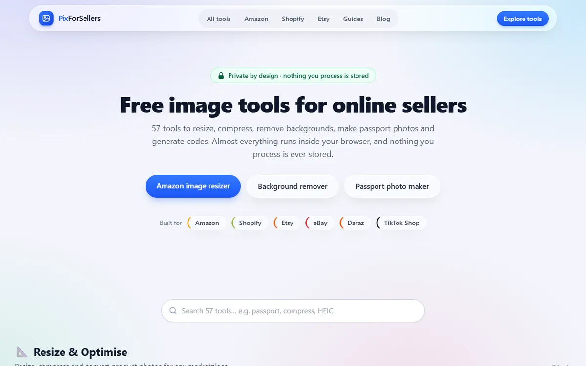 PixForSellers — homepage screenshot